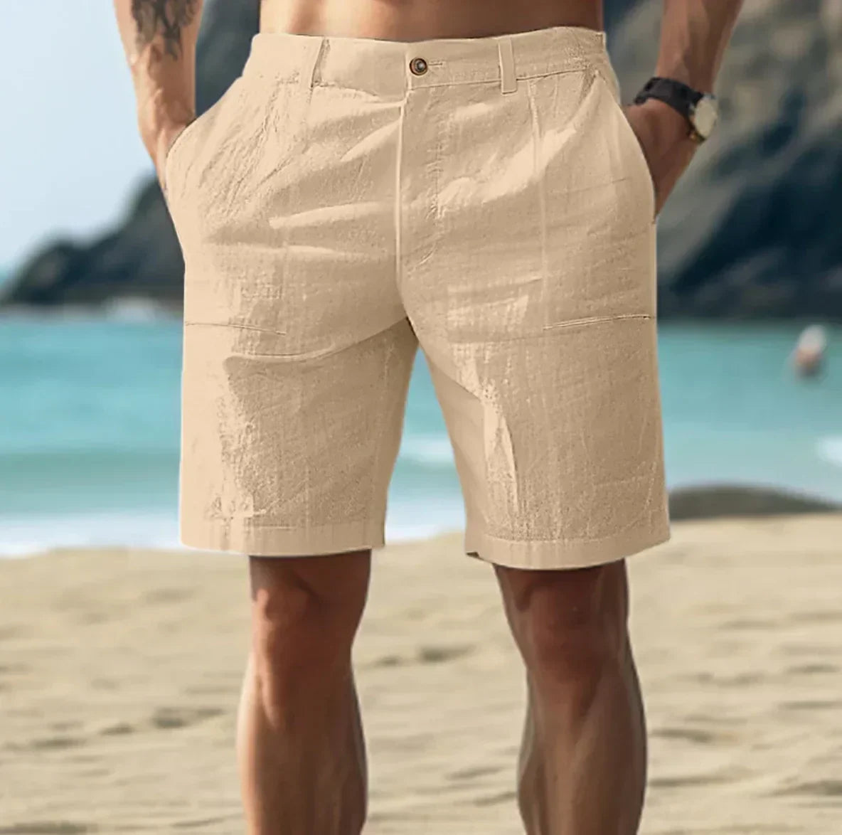 Men's Casual Shorts with Button Closure and Side Pockets