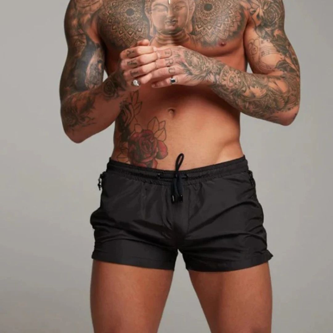 Men’s Casual Swim Shorts with Zip Pocket Design and Adjustable Waistband