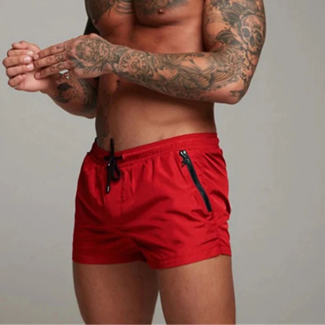 Men’s Casual Swim Shorts with Zip Pocket Design and Adjustable Waistband