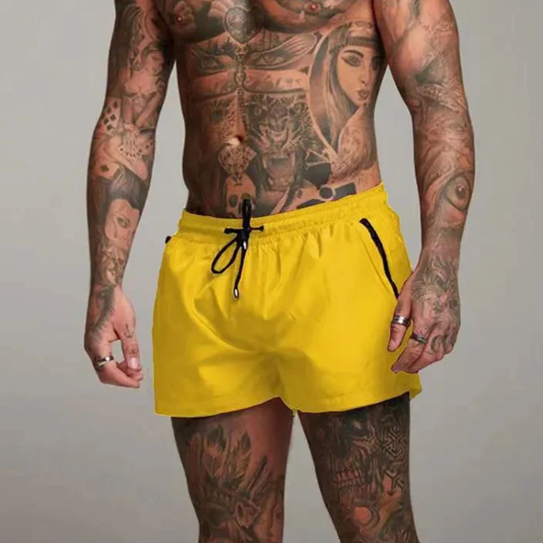 Men’s Casual Swim Shorts with Zip Pocket Design and Adjustable Waistband