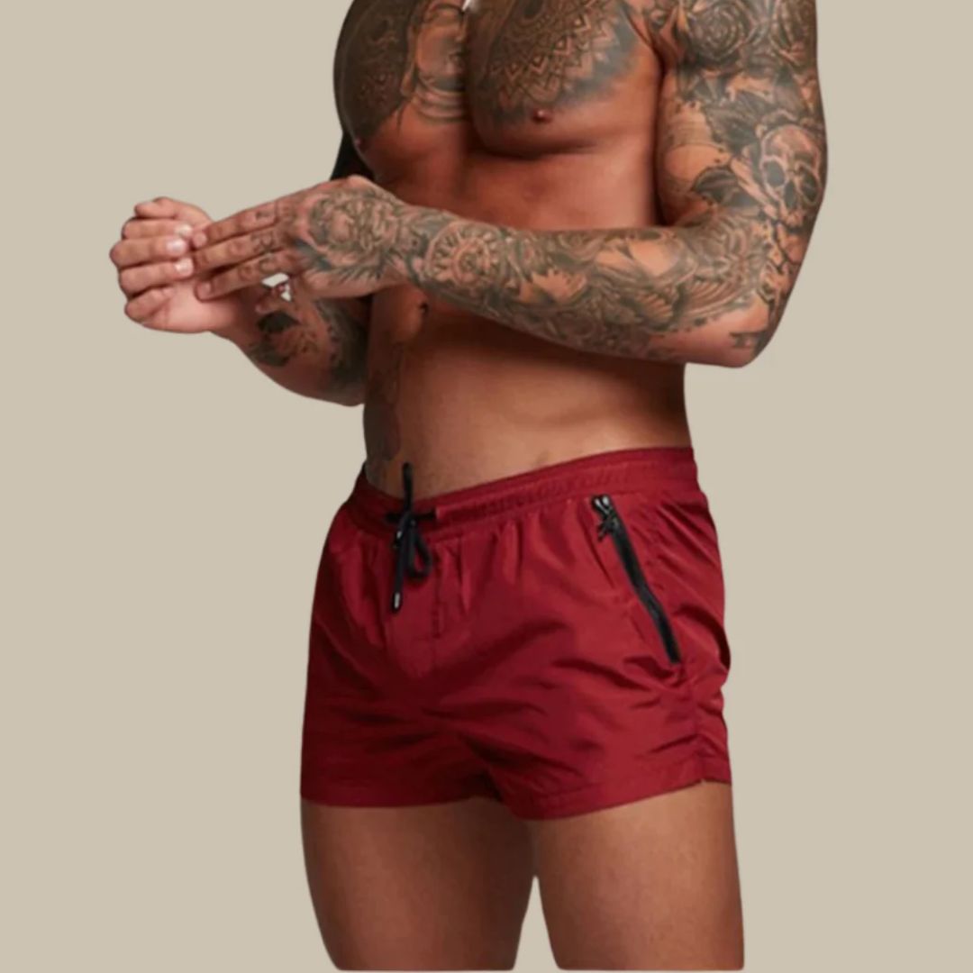 Men’s Casual Swim Shorts with Zip Pocket Design and Adjustable Waistband