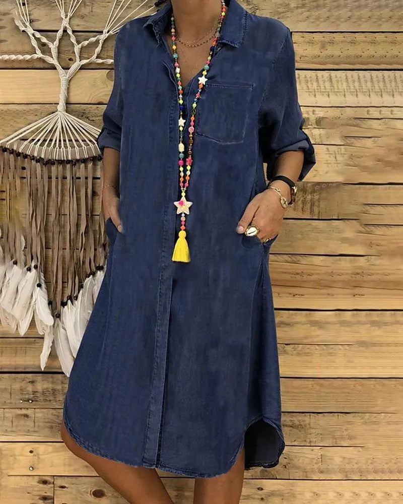 Celestine | Casual Denim Shirt Midi Dress
