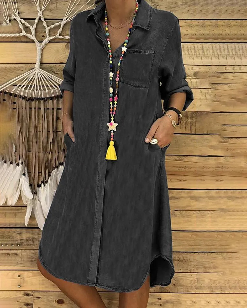 Celestine | Casual Denim Shirt Midi Dress