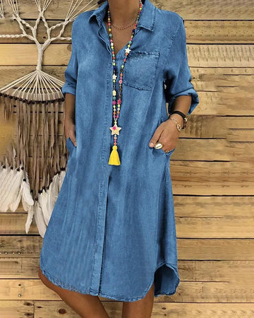 Celestine | Casual Denim Shirt Midi Dress