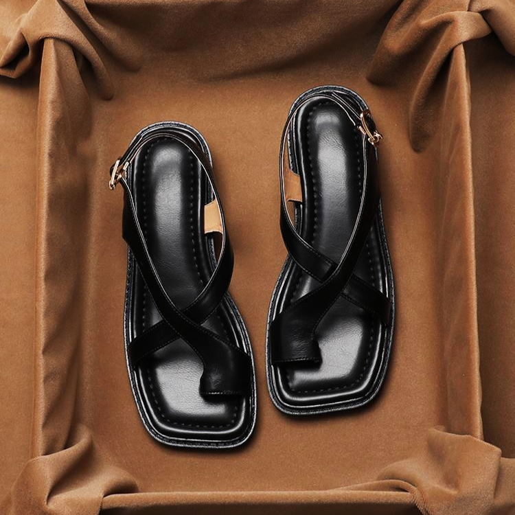 Cordelia | Elegant Leather Cross-Strap Buckle Comfortable Sandals