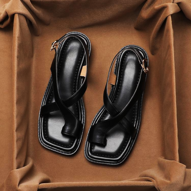 Cordelia | Elegant Leather Cross-Strap Buckle Comfortable Sandals