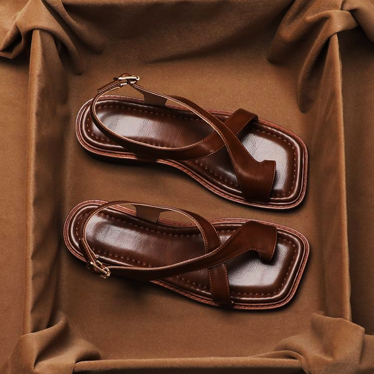 Cordelia | Elegant Leather Cross-Strap Buckle Comfortable Sandals