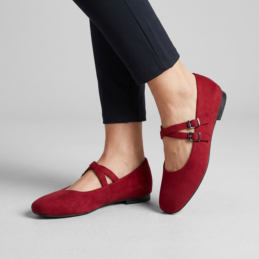 Women's Flats - Mary Jane - Double Strap - Square Toe - Buckle