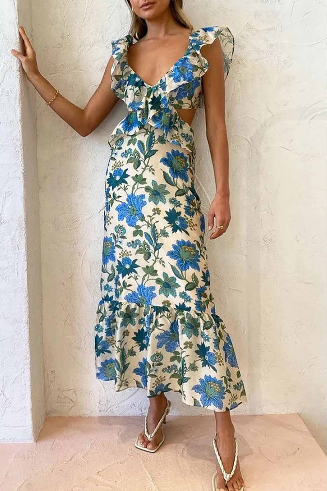 Flora | Romantic Floral Ruffle Maxi Dress