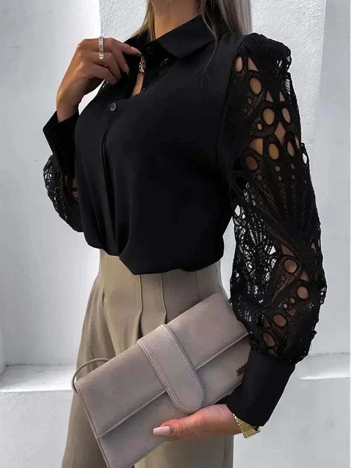 Isabella | Elegant Lace Sleeve Button Blouse
