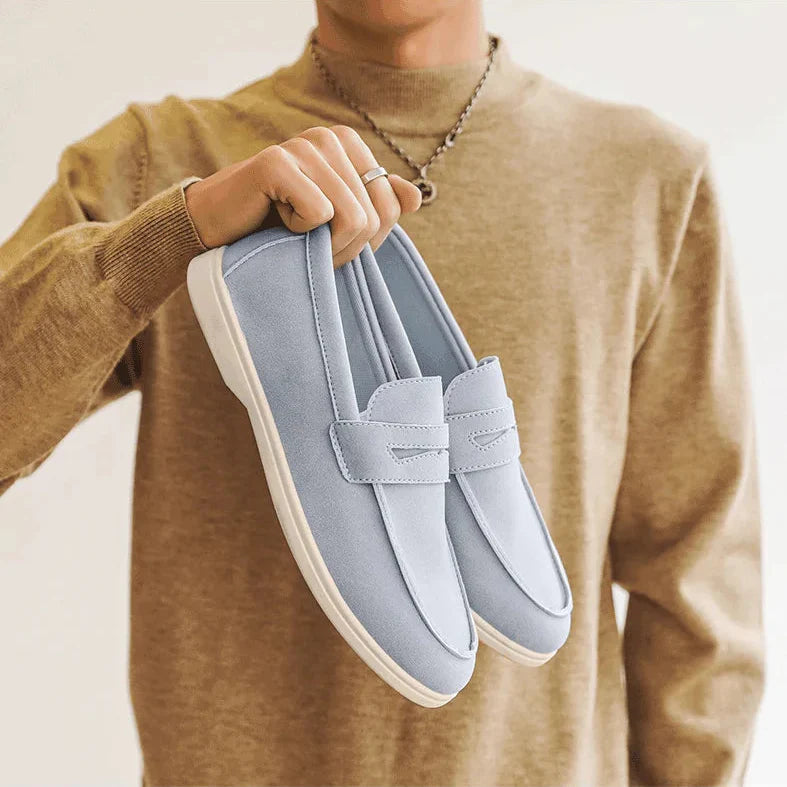 Men's Suede Loafers - Classic Slip-On Design with Stitched Detailing