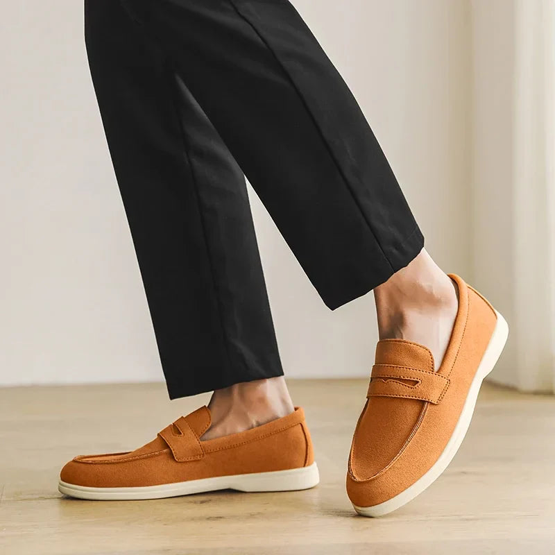 Men's Suede Loafers - Classic Slip-On Design with Stitched Detailing
