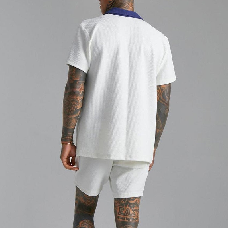 Dacian | Men's Casual Waffle Texture Short Sleeve Shirt & Shorts Set