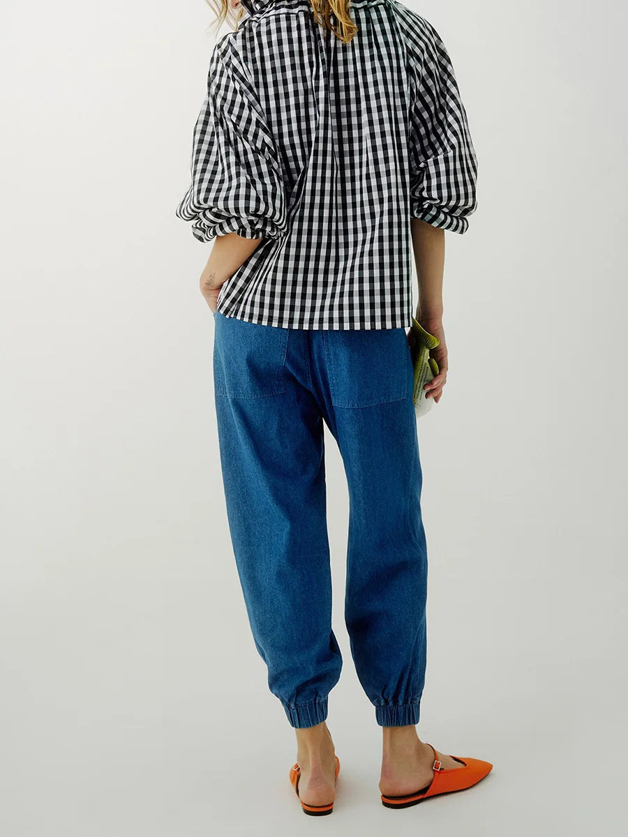 Celestina | Romantic Gingham Check Ruffled Bow Blouse