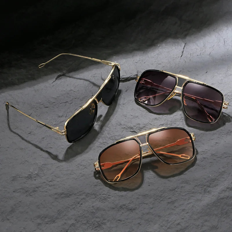 Men’s Classic Aviator Sunglasses with Metal Frame and Double Bridge Design
