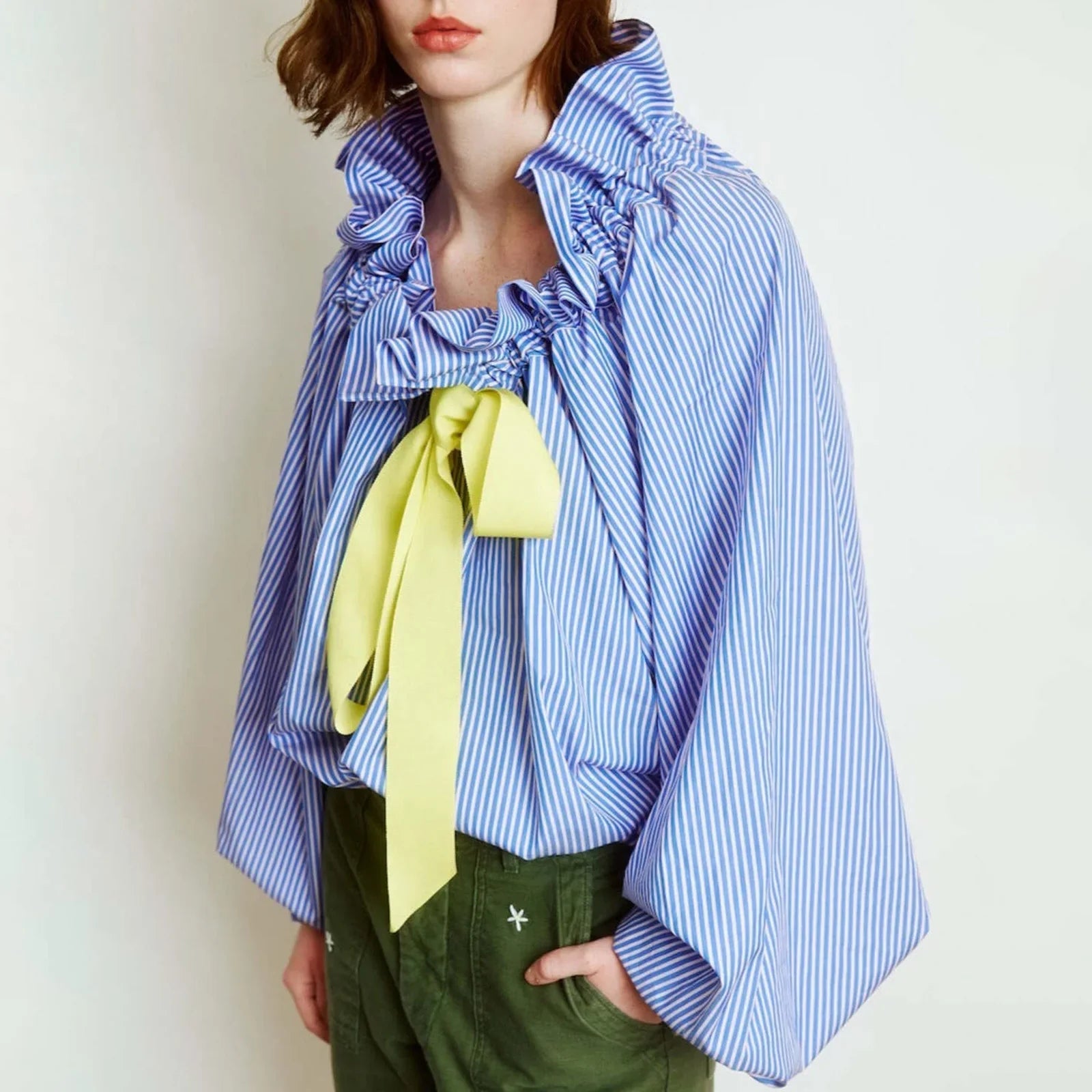 Celestina | Romantic Gingham Check Ruffled Bow Blouse