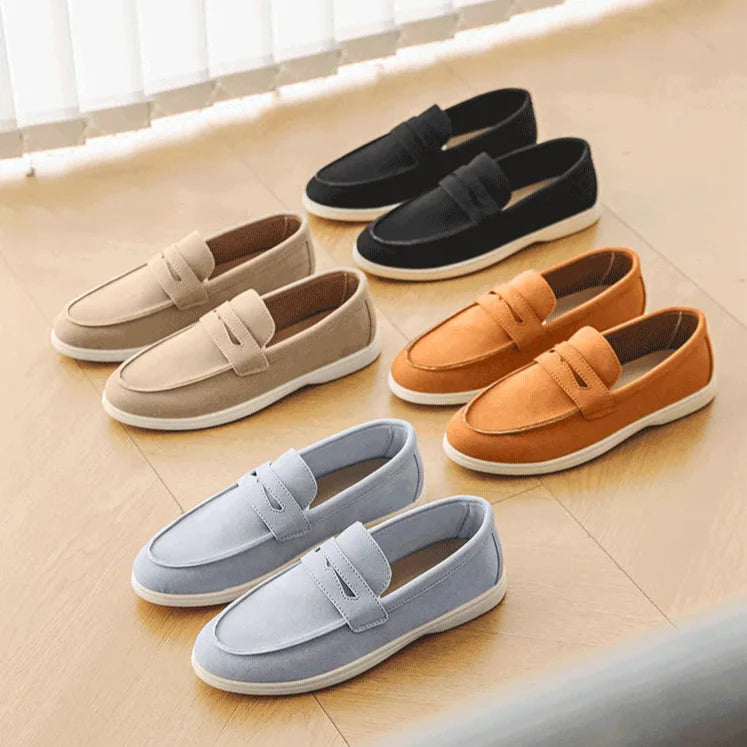 Men's Suede Loafers - Classic Slip-On Design with Stitched Detailing