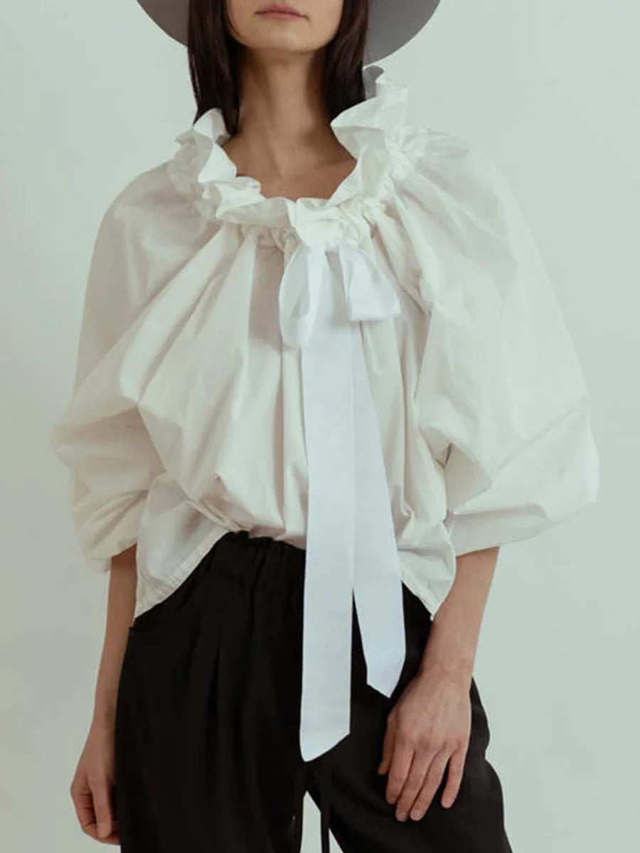 Celestina | Romantic Gingham Check Ruffled Bow Blouse