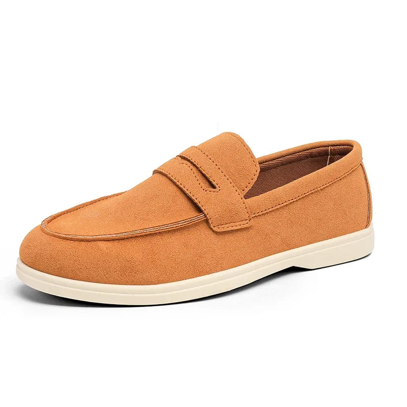 Men's Suede Loafers - Classic Slip-On Design with Stitched Detailing