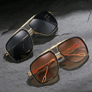 Men’s Classic Aviator Sunglasses with Metal Frame and Double Bridge Design