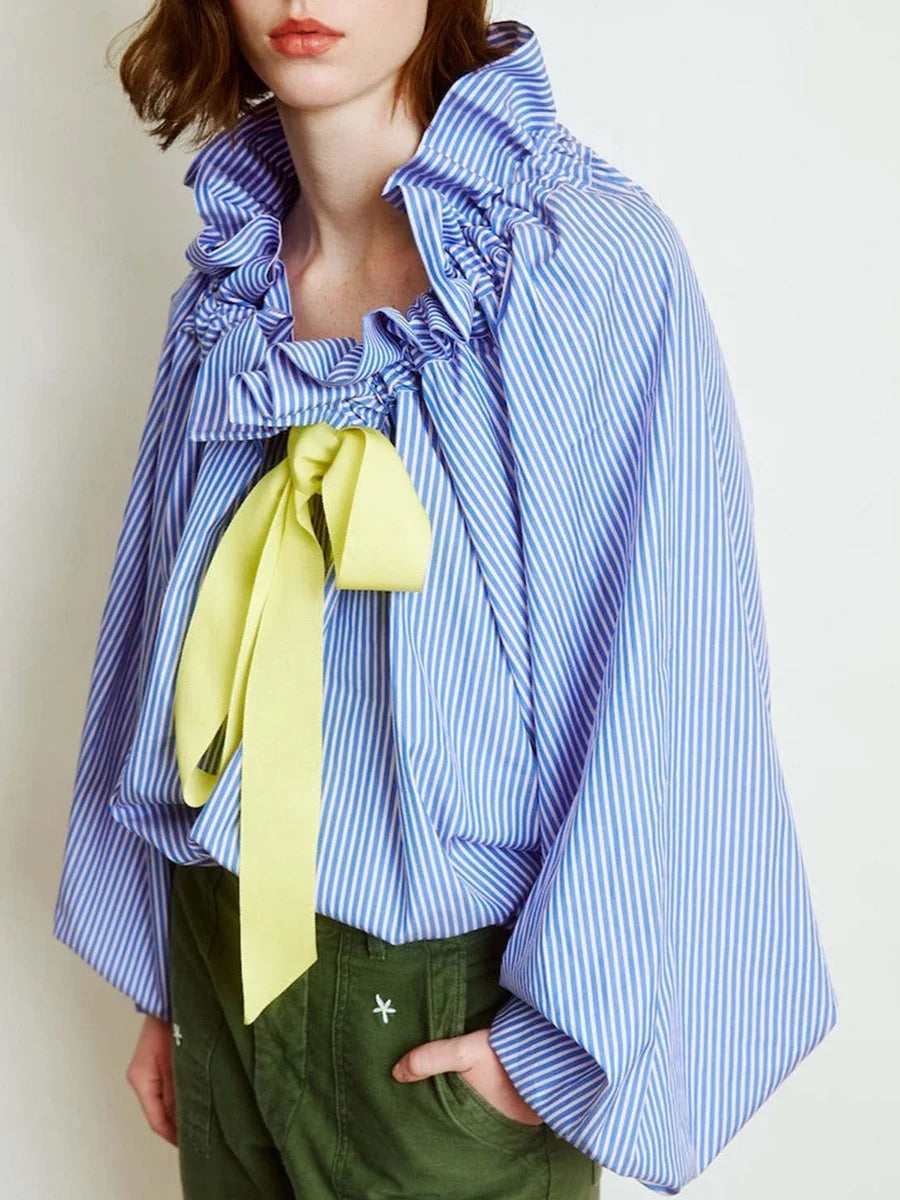 Celestina | Romantic Gingham Check Ruffled Bow Blouse
