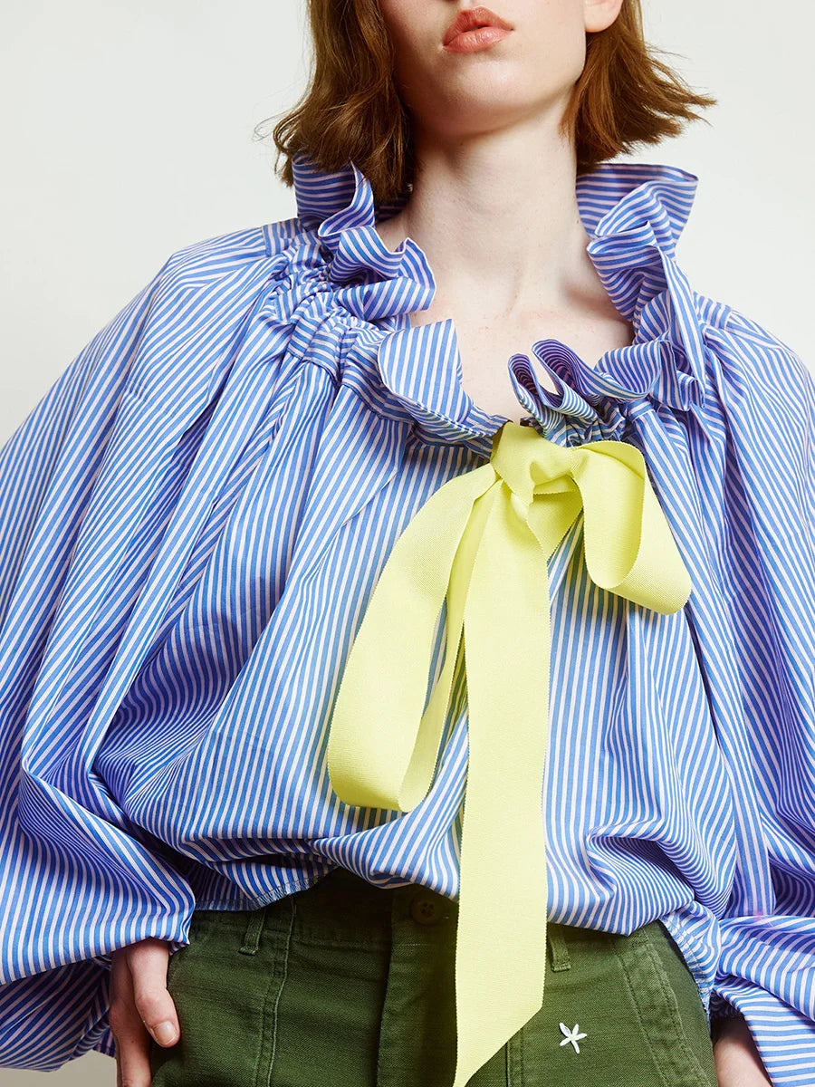 Celestina | Romantic Gingham Check Ruffled Bow Blouse