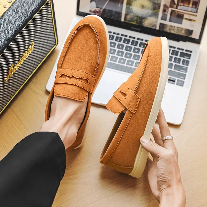 Men's Suede Loafers - Classic Slip-On Design with Stitched Detailing