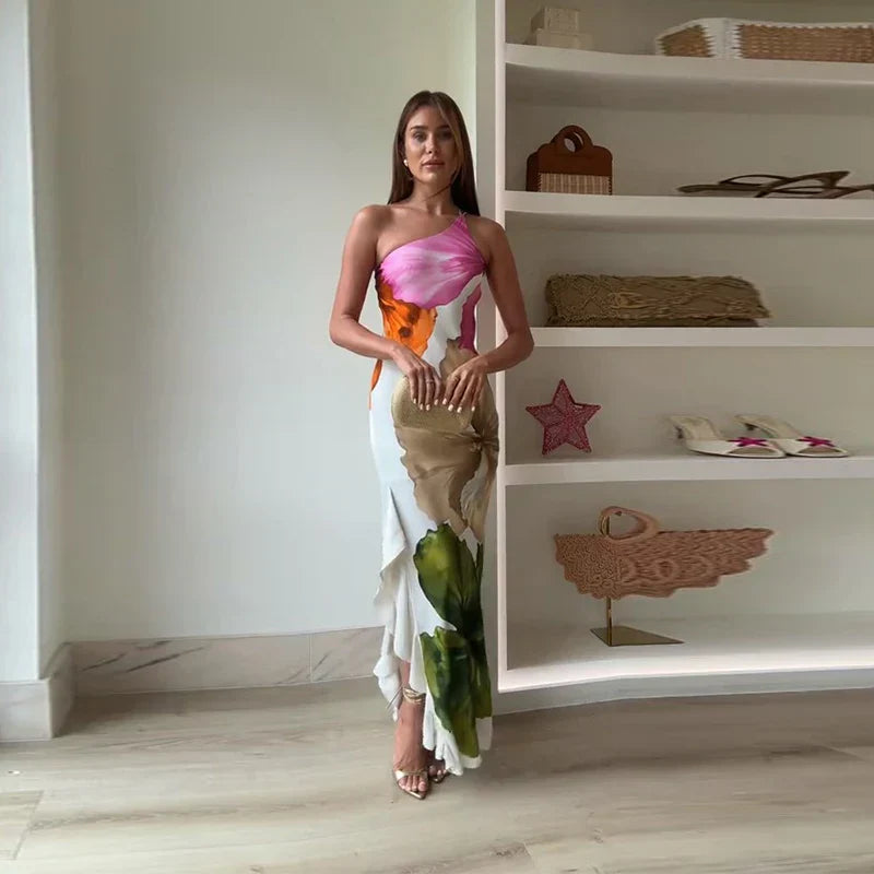 Sienna | Romantic Floral One Shoulder Maxi Dress