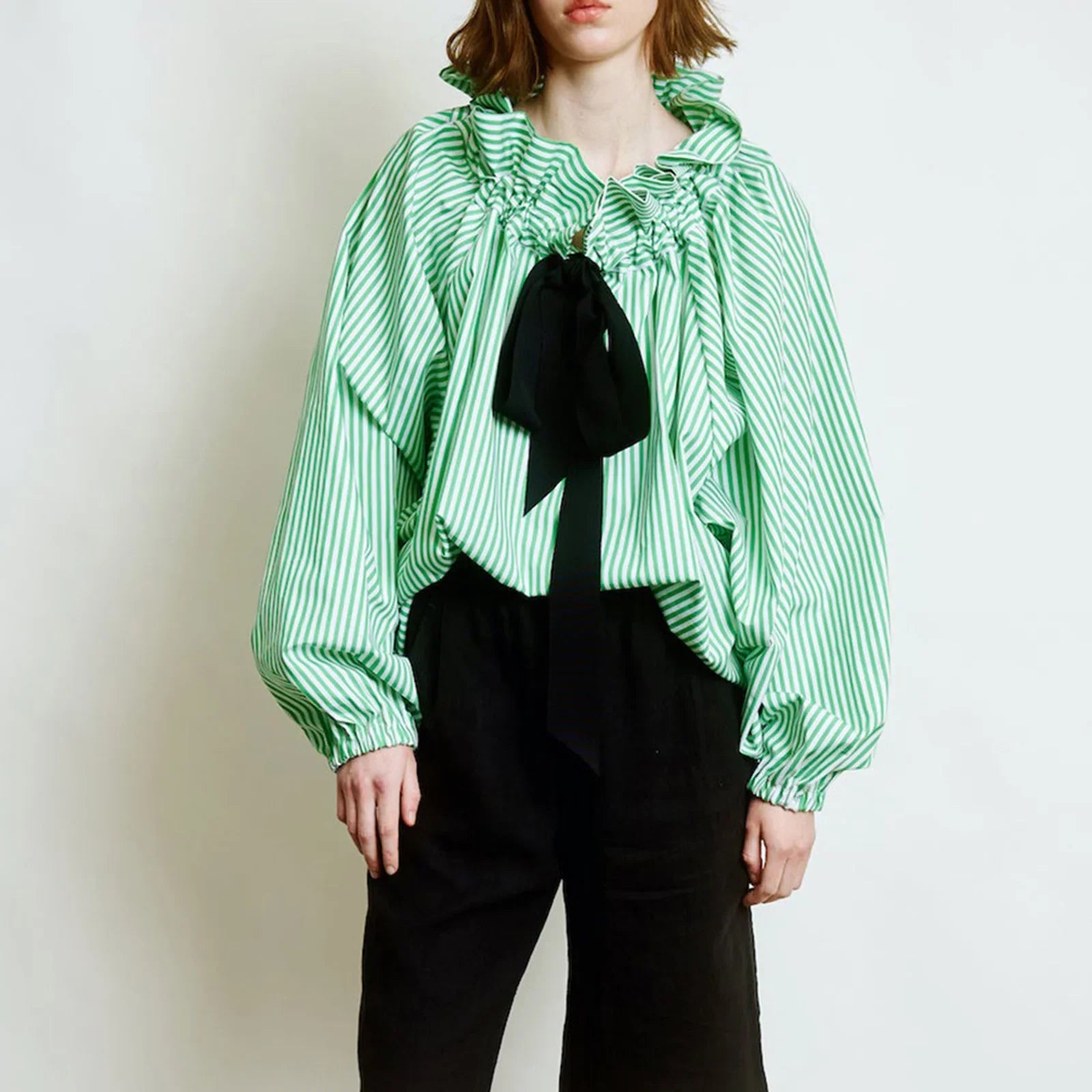 Celestina | Romantic Gingham Check Ruffled Bow Blouse