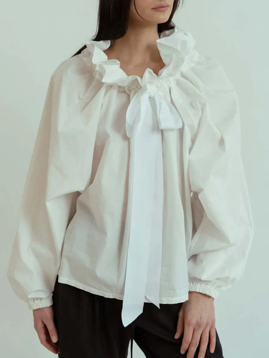 Celestina | Romantic Gingham Check Ruffled Bow Blouse