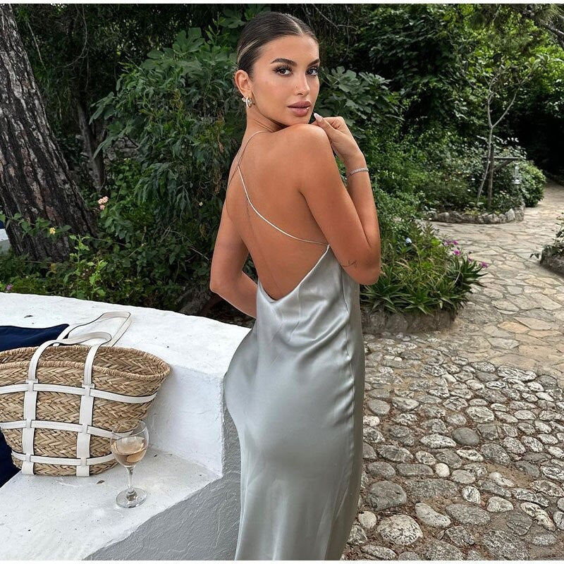 Evangelina | Sophisticated Halter Satin Maxi Dress