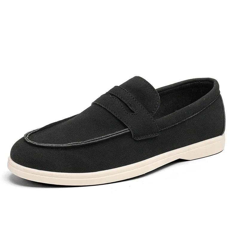 Men's Suede Loafers - Classic Slip-On Design with Stitched Detailing