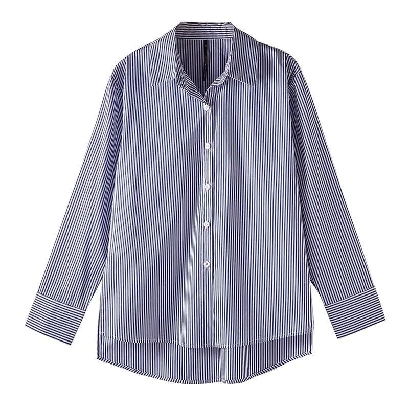 Celestria | Classic Striped Button-Down Blouse