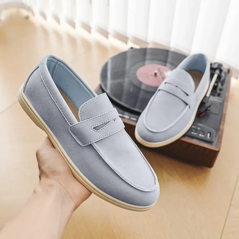 Men's Suede Loafers - Classic Slip-On Design with Stitched Detailing