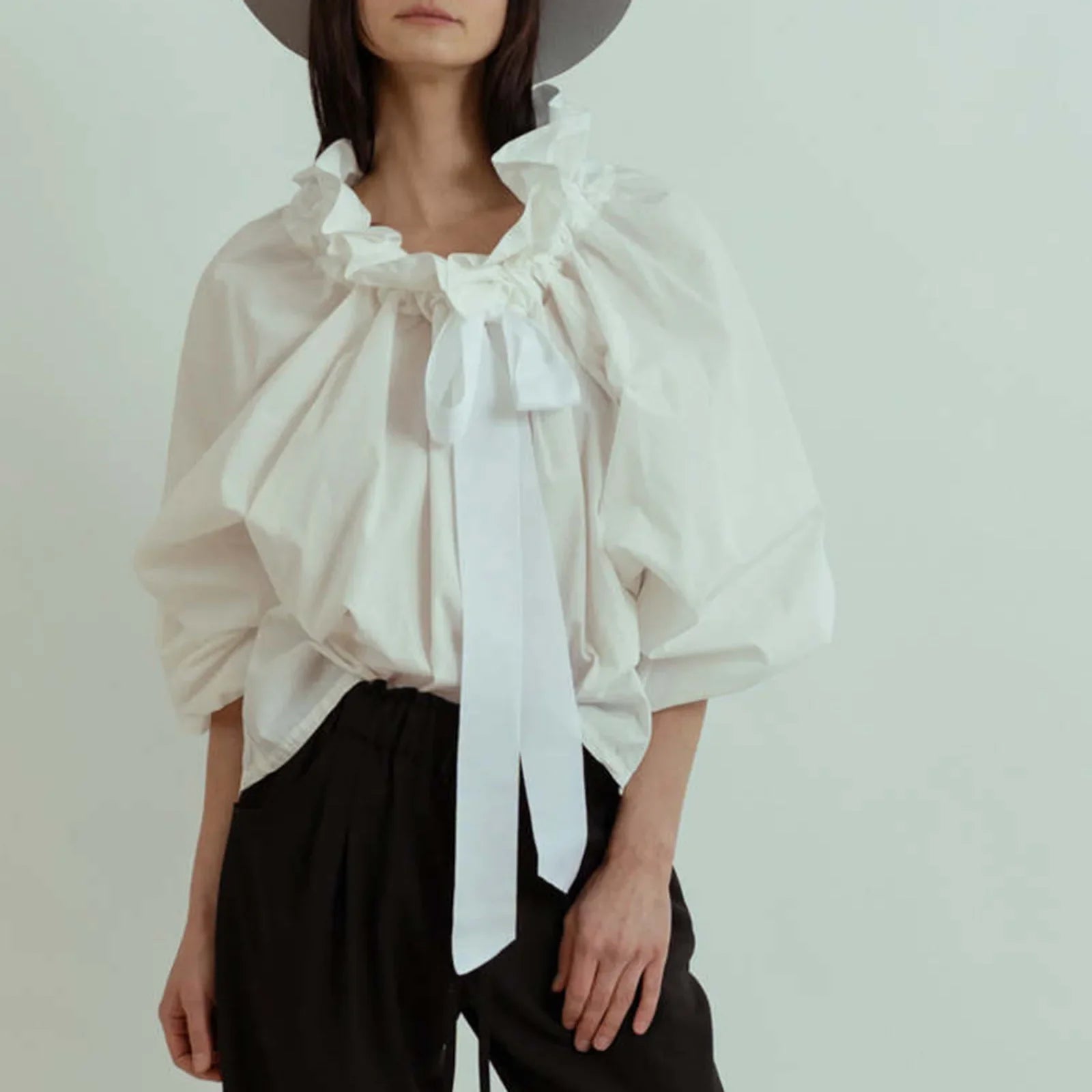 Celestina | Romantic Gingham Check Ruffled Bow Blouse