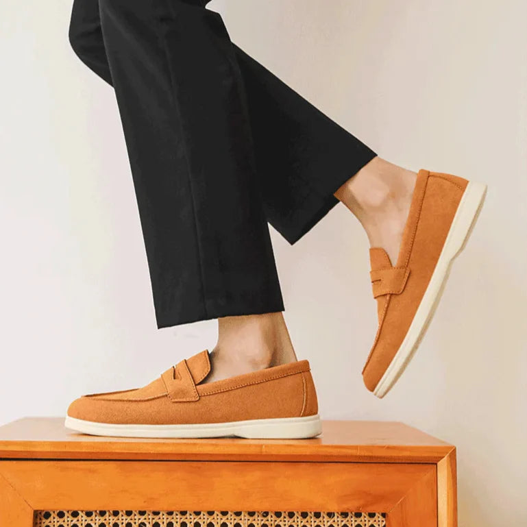Men's Suede Loafers - Classic Slip-On Design with Stitched Detailing