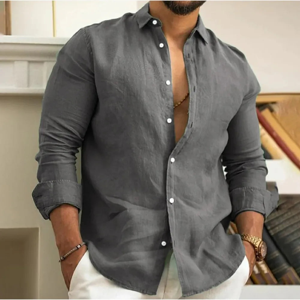 Kieran | Men's Classic Linen Blend Button Down Shirt