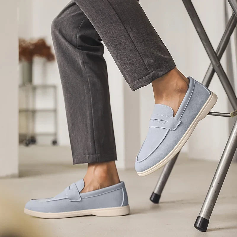 Men's Suede Loafers - Classic Slip-On Design with Stitched Detailing