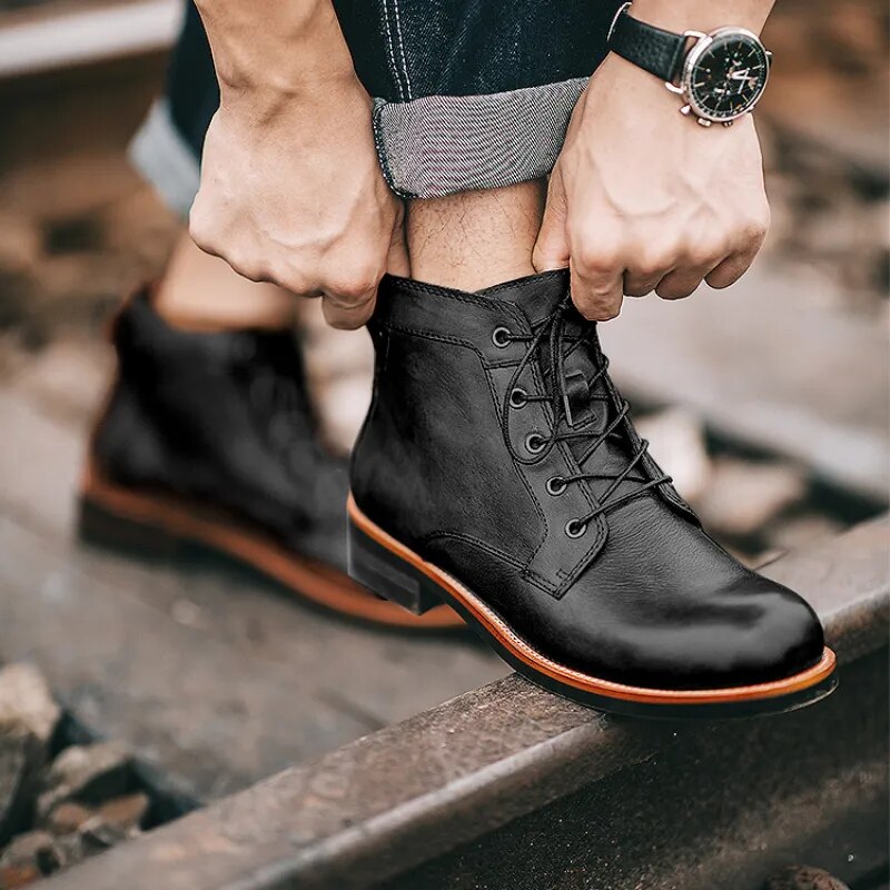 Men’s Classic Ankle Boots – Durable Leather Construction with Lace Closure