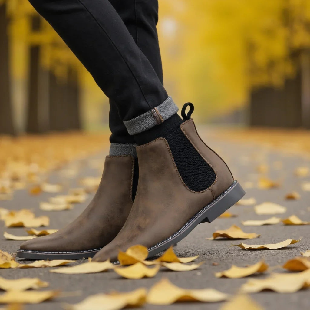 Men’s Classic Chelsea Boots with Elastic Side Panels and Sturdy Sole