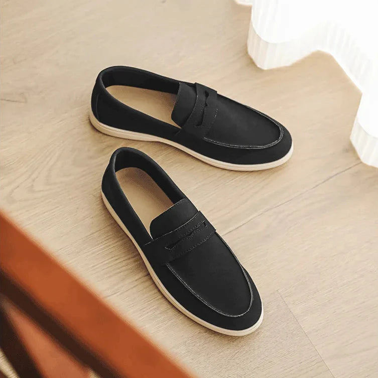 Men's Suede Loafers - Classic Slip-On Design with Stitched Detailing