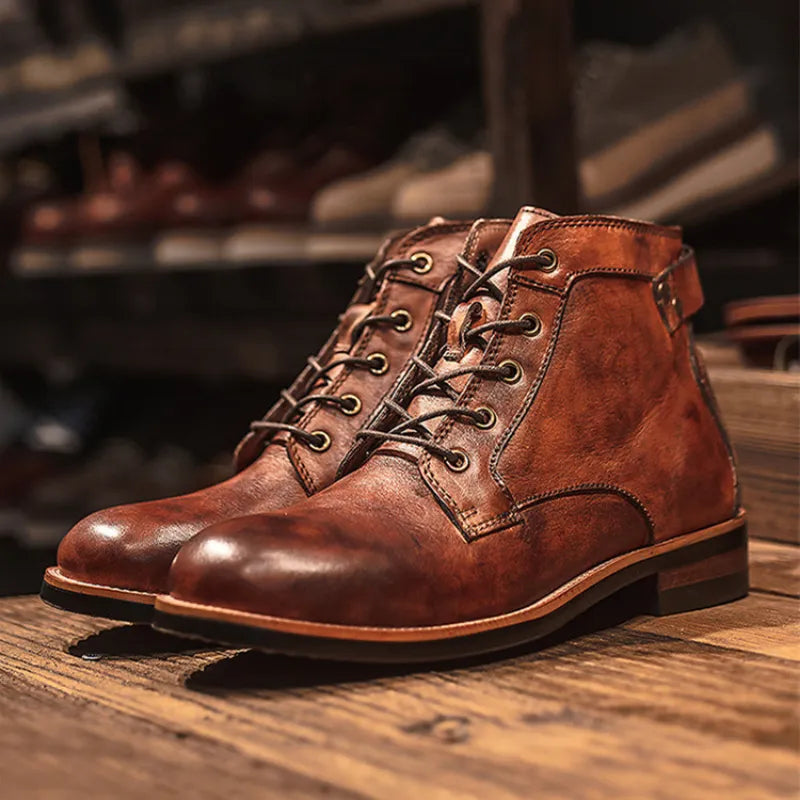 Men’s Classic Ankle Boots – Durable Leather Construction with Lace Closure