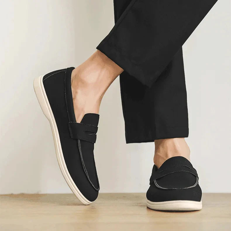 Men's Suede Loafers - Classic Slip-On Design with Stitched Detailing