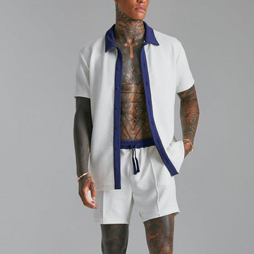 Dacian | Men's Casual Waffle Texture Short Sleeve Shirt & Shorts Set