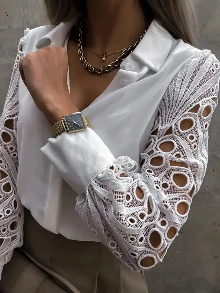 Isabella | Elegant Lace Sleeve Button Blouse