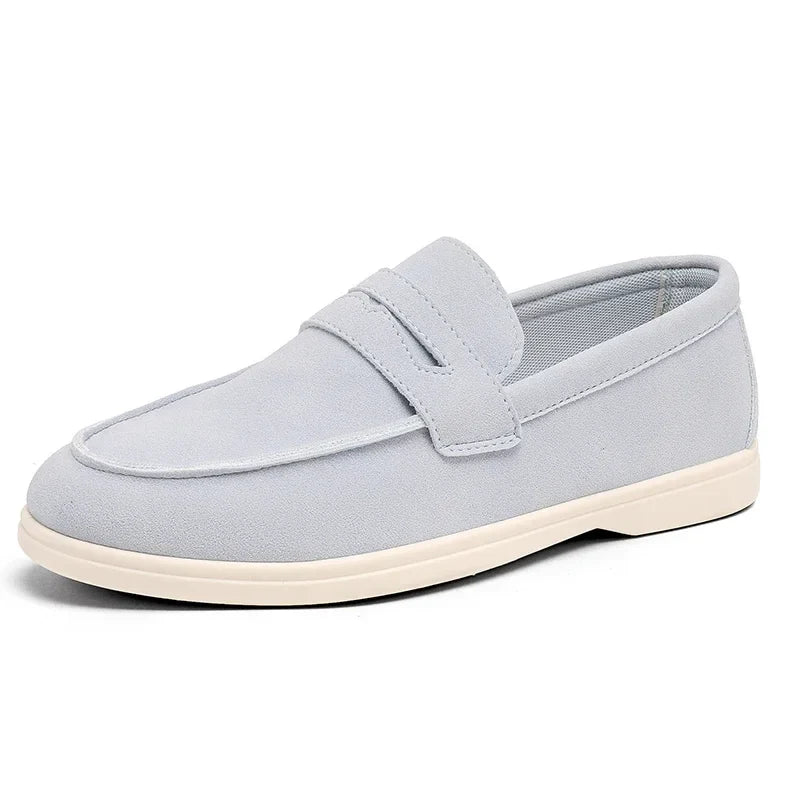 Men's Suede Loafers - Classic Slip-On Design with Stitched Detailing