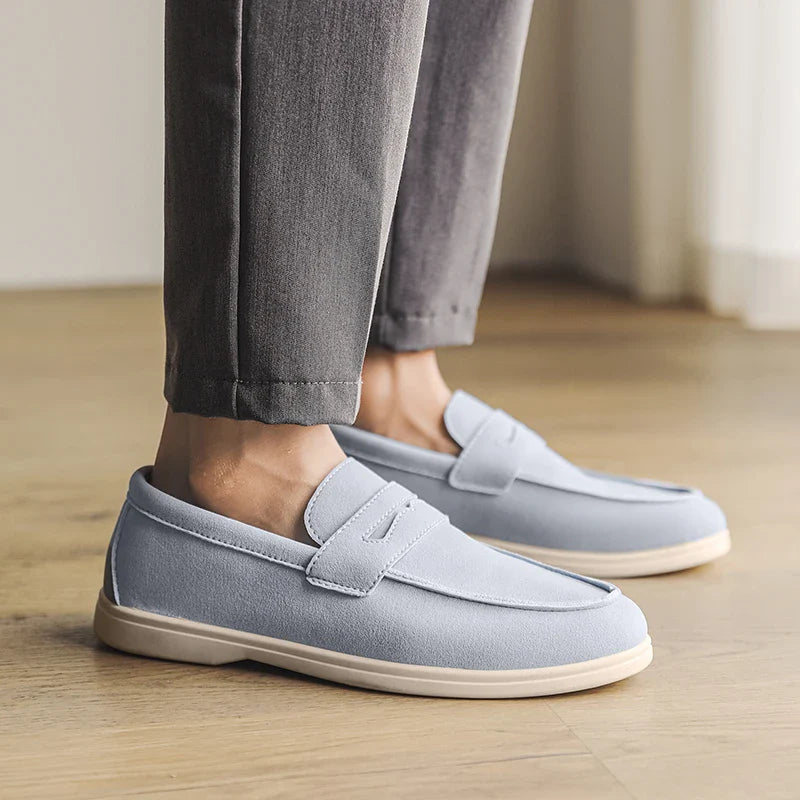 Men's Suede Loafers - Classic Slip-On Design with Stitched Detailing