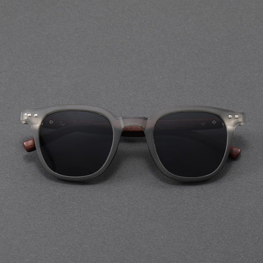 Men's Casual Cedar Wood Patterned Sunglasses with Classic Round Frames