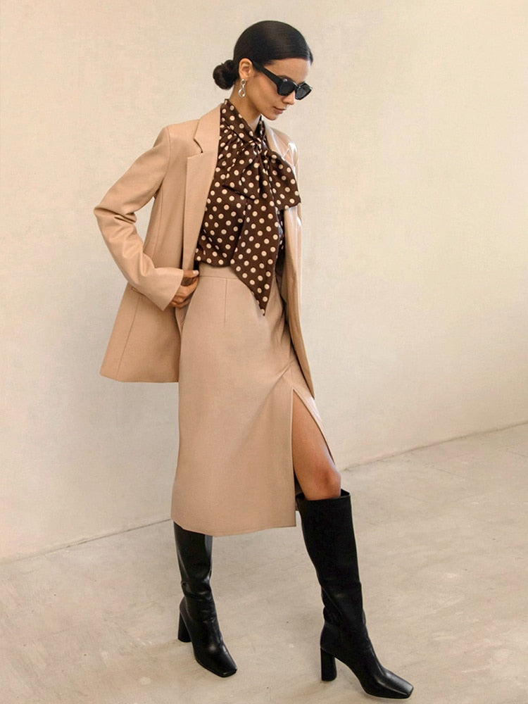 Celestria | Sophisticated Leather Bodycon Midi Skirt
