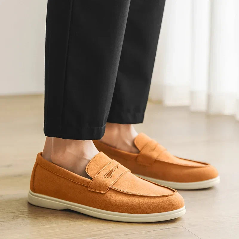 Men's Suede Loafers - Classic Slip-On Design with Stitched Detailing